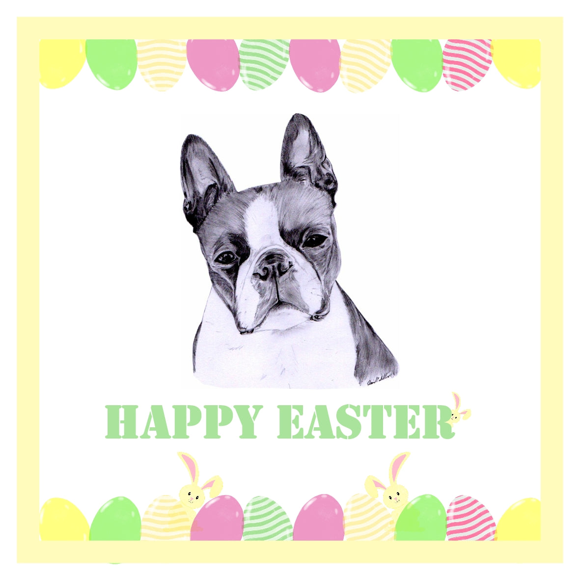 Boston Terrier Easter Card 1 Card or Pack of 3 Cards