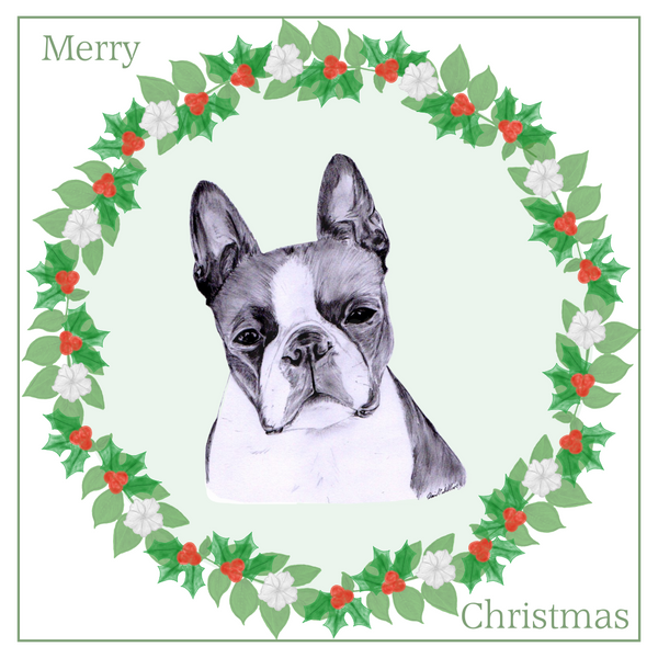 Boston Terrier Christmas Card Choice of 3 Card Designs Single or Multi Pack