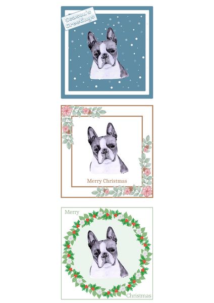 Boston Terrier Christmas Card Choice of 3 Card Designs Single or Multi Pack