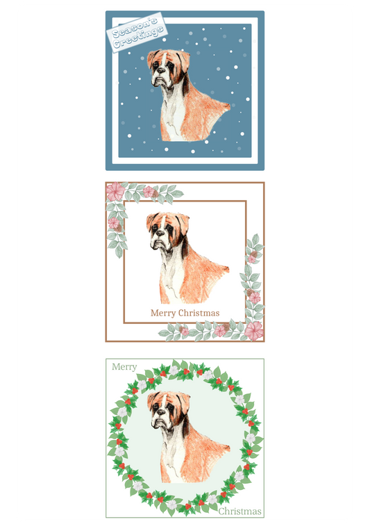 Boxer Christmas Card Choice of 3 Card Designs Single or Multi Pack
