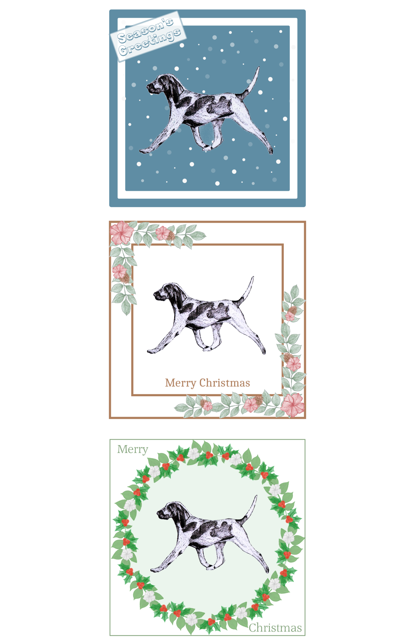Bracco Italiano Christmas Card Choice of 3 Card Designs Single or Multi Pack