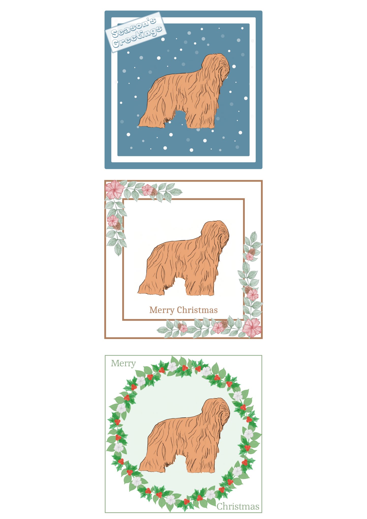 Briard Christmas Card Choice of 3 Card Designs Single or Multi Pack