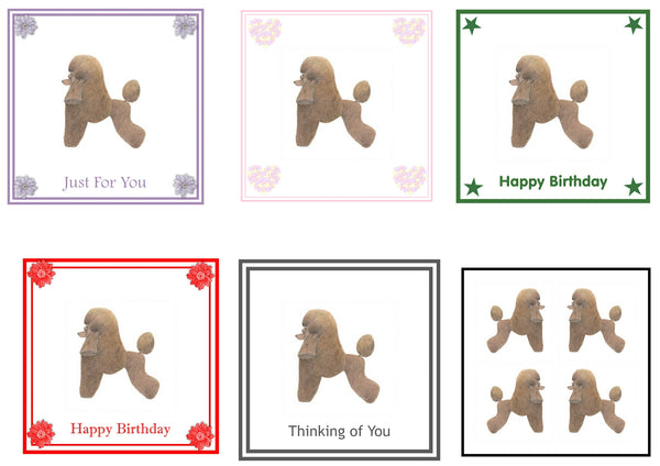 Brown Poodle Greeting Card Choice of 6 Designs BIRTHDAY, THINKING OF YOU, BLANK