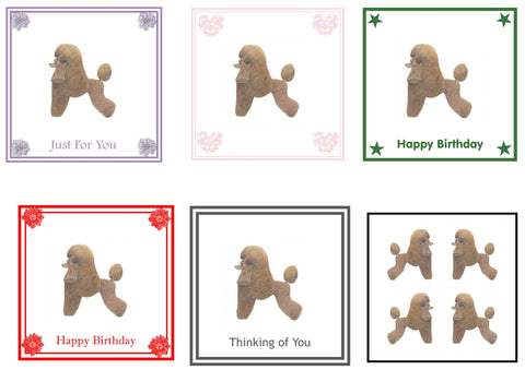 Brown Poodle Greeting Card Choice of 6 Designs BIRTHDAY, THINKING OF YOU, BLANK