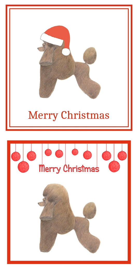 Brown Poodle Christmas Cards Pack of 6