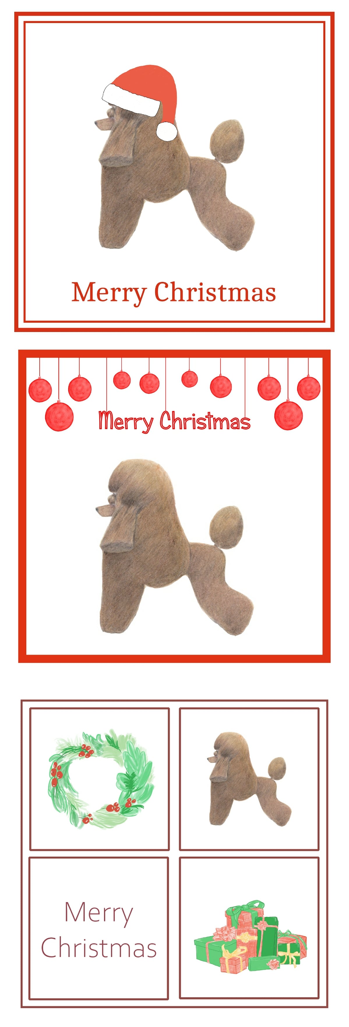 Brown Poodle Christmas Card Choice of 3