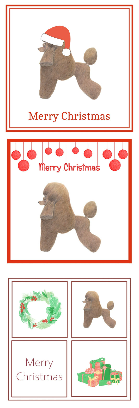 Brown Poodle Christmas Card Choice of 3