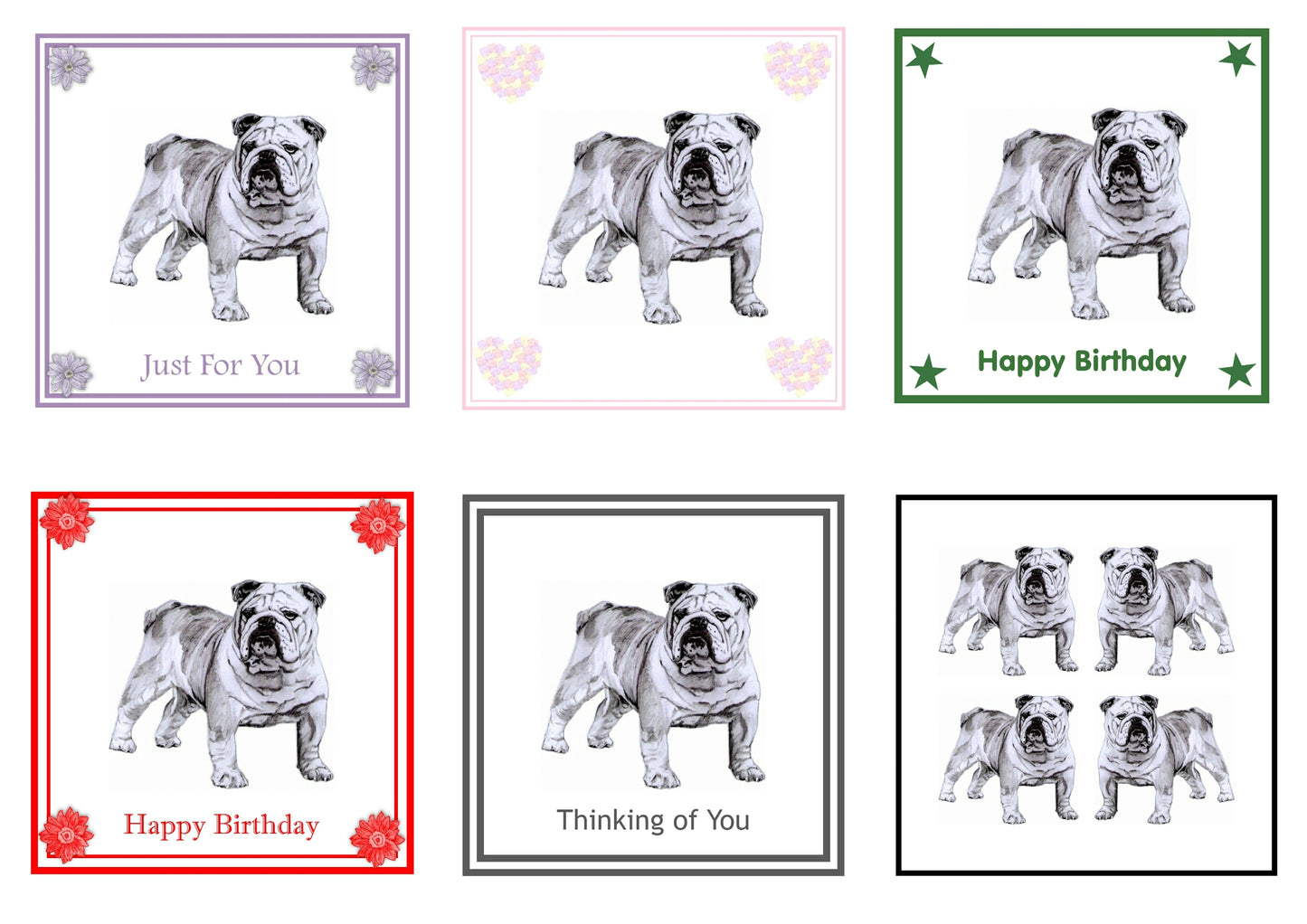 Bulldog Greeting Card Choice of 6 Designs BIRTHDAY, THINKING OF YOU, BLANK