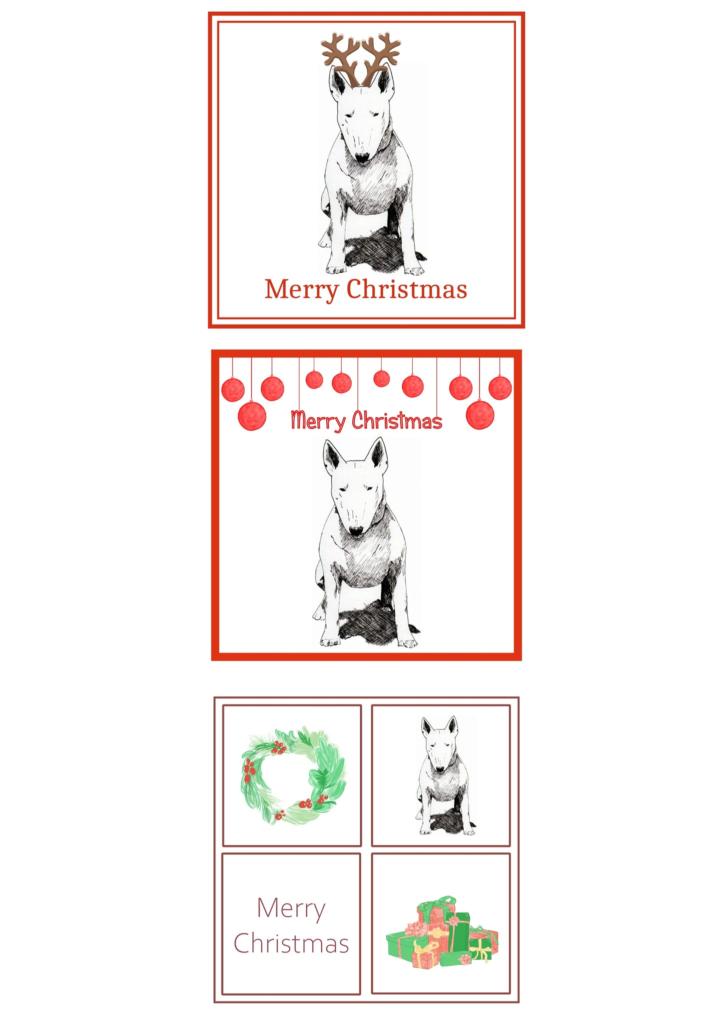 Bull Terrier Christmas Card Choice of 3