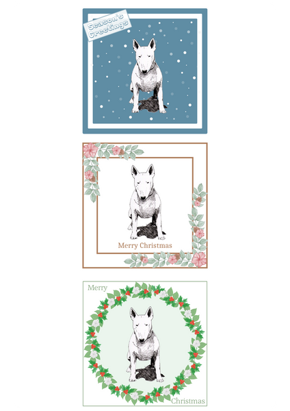 Bull Terrier Christmas Card Choice of 3 Card Designs Single or Multi Pack