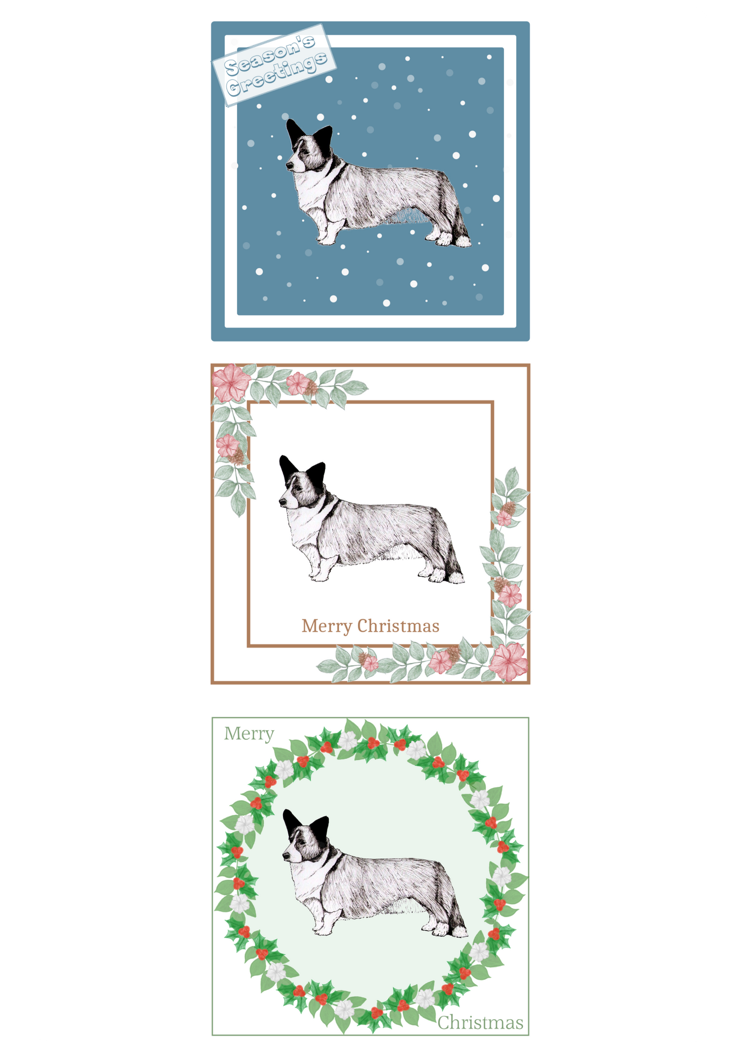 Cardigan Welsh Corgi Christmas Card Choice of 3 Card Designs Single or Multi Pack