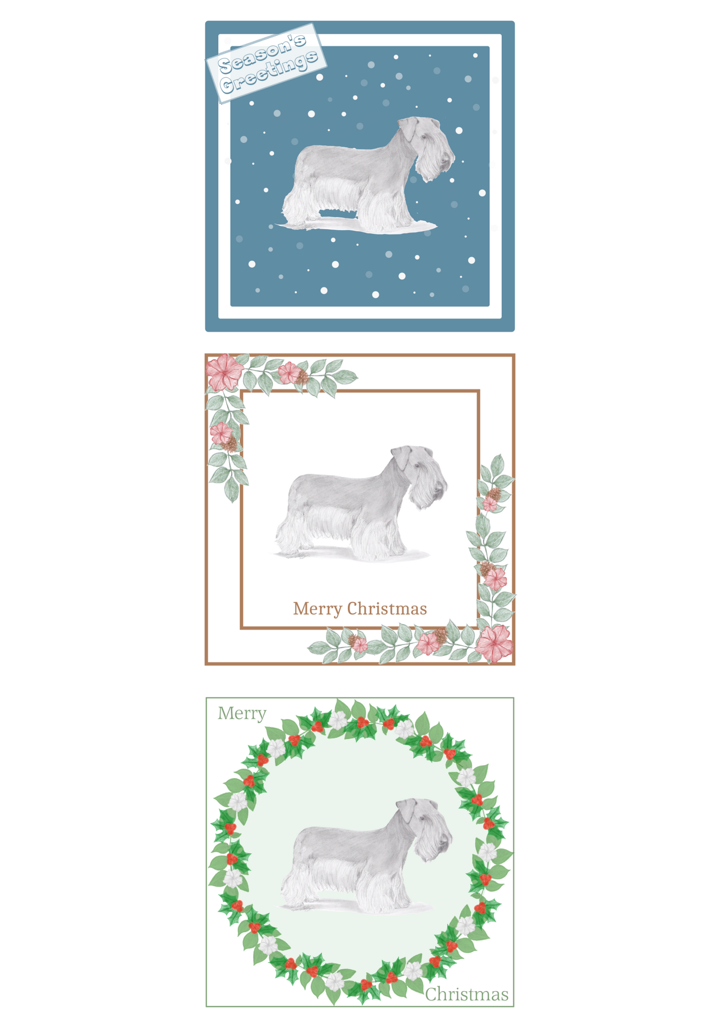 Cesky Terrier Christmas Card Choice of 3 Card Designs Single or Multi Pack