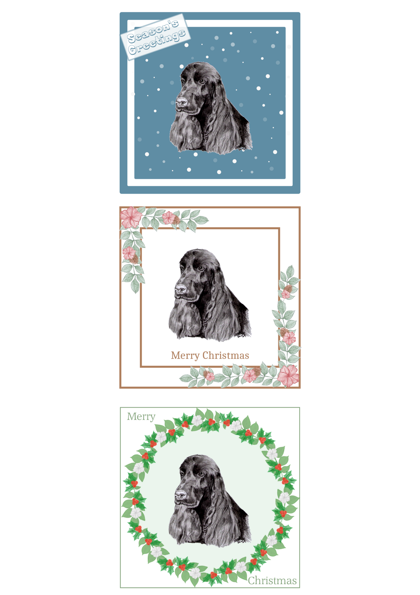 Cocker Spaniel Christmas Card Choice of 3 Card Designs Single or Multi Pack