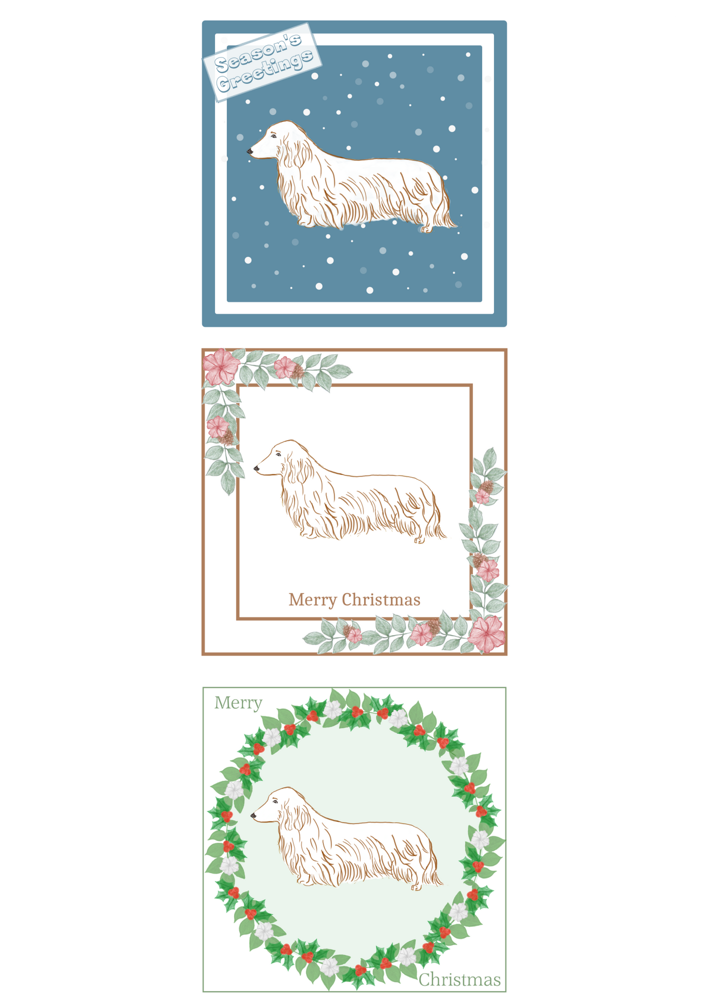 L/H Dachshund Christmas Card Choice of 3 Card Designs Single or Multi Pack