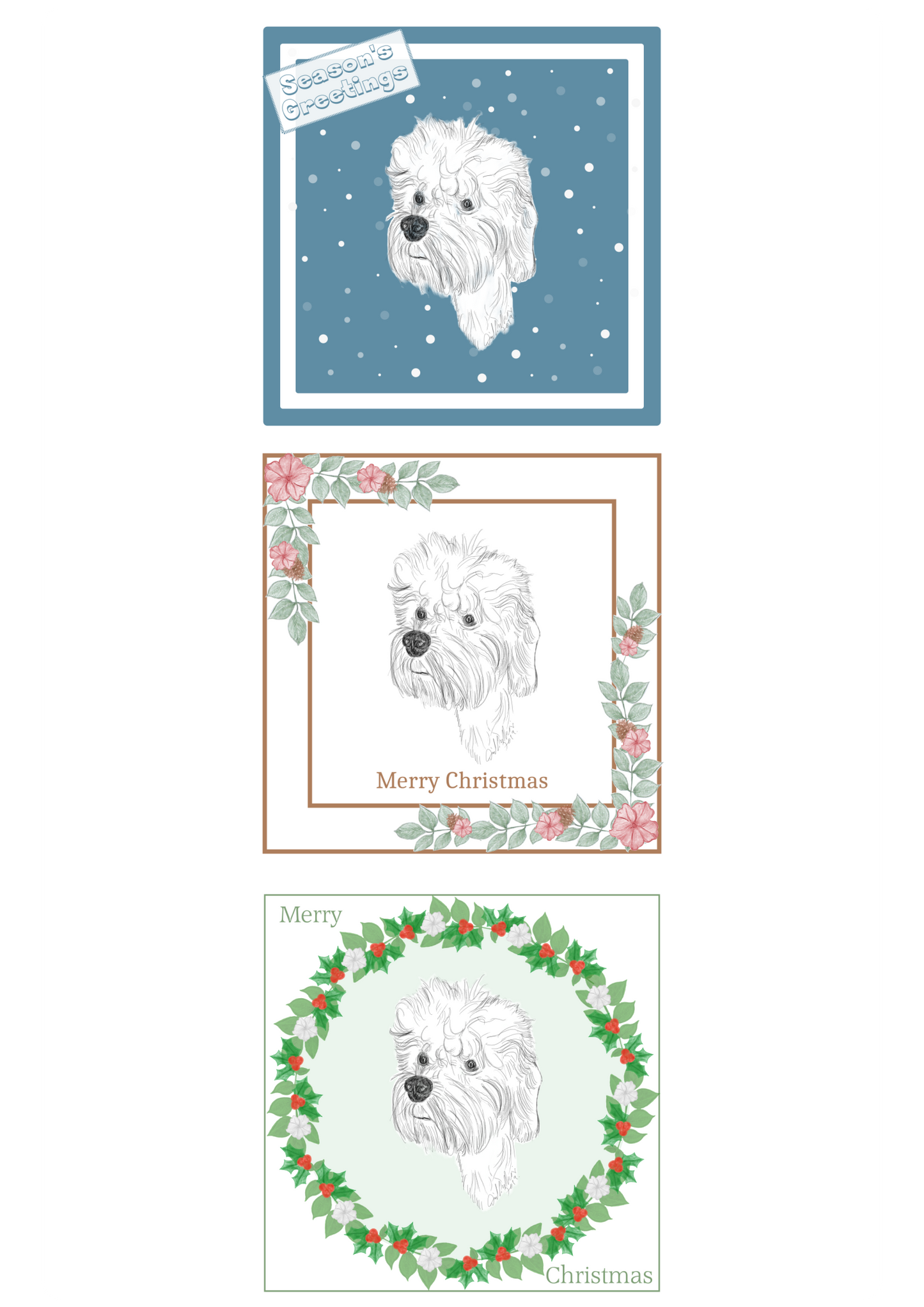 Dandie Dinmont Terrier Christmas Card Choice of 3 Card Designs Single or Multi Pack