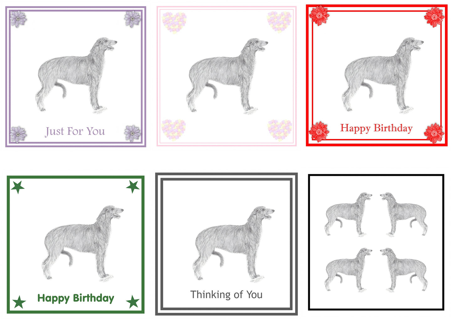 Deerhound Greeting Card Choice of 6 Designs BIRTHDAY, THINKING OF YOU, BLANK