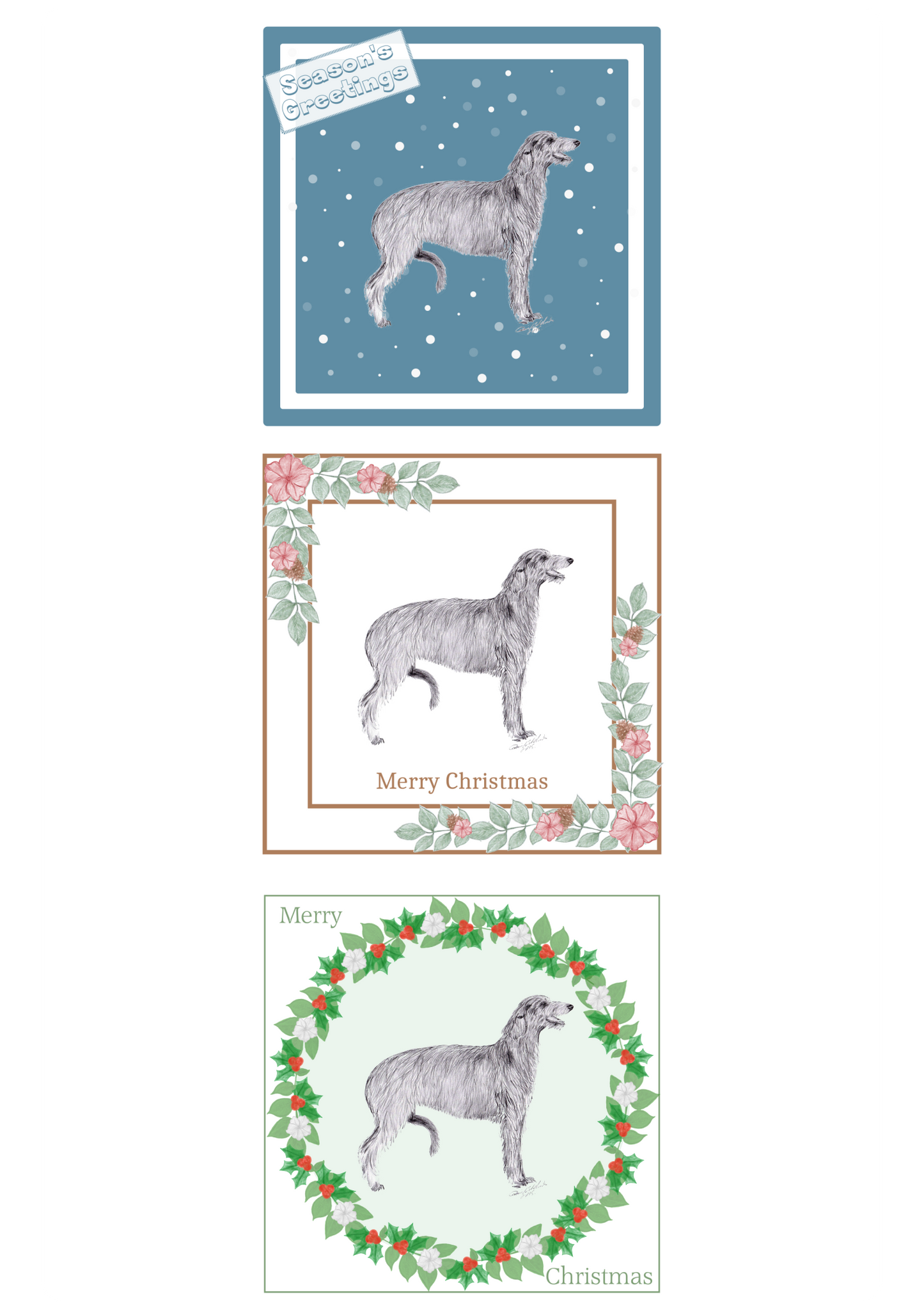 Deerhound Christmas Card Choice of 3 Card Designs Single or Multi Pack