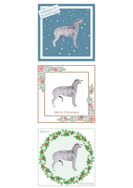 Deerhound Christmas Card Choice of 3 Card Designs Single or Multi Pack