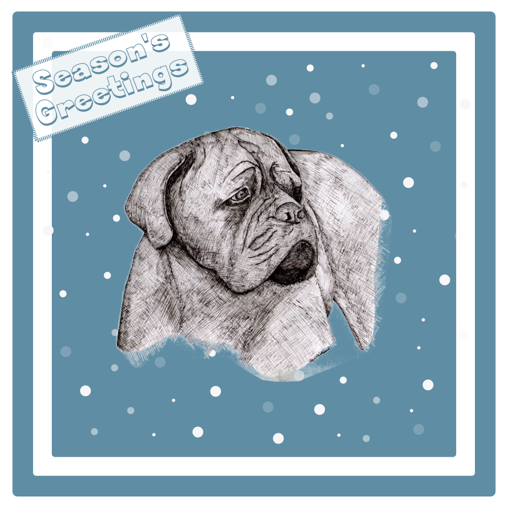 Dogue de Bordeaux Christmas Card Choice of 3 Card Designs Single or Multi Pack