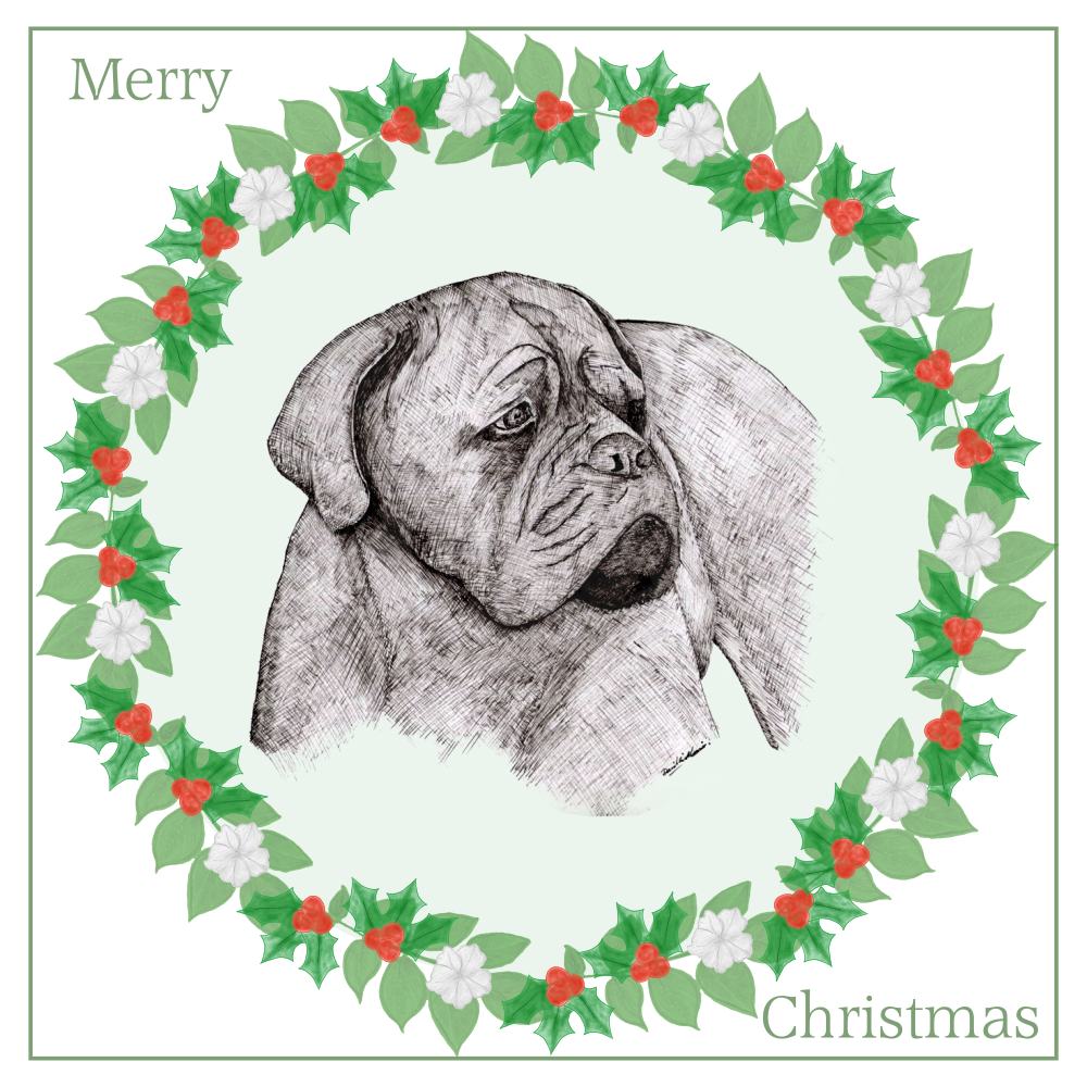 Dogue de Bordeaux Christmas Card Choice of 3 Card Designs Single or Multi Pack