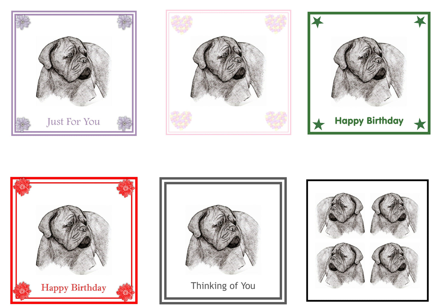 Dogue de Bordeaux Greeting Card Choice of 6 Designs BIRTHDAY, THINKING OF YOU, BLANK