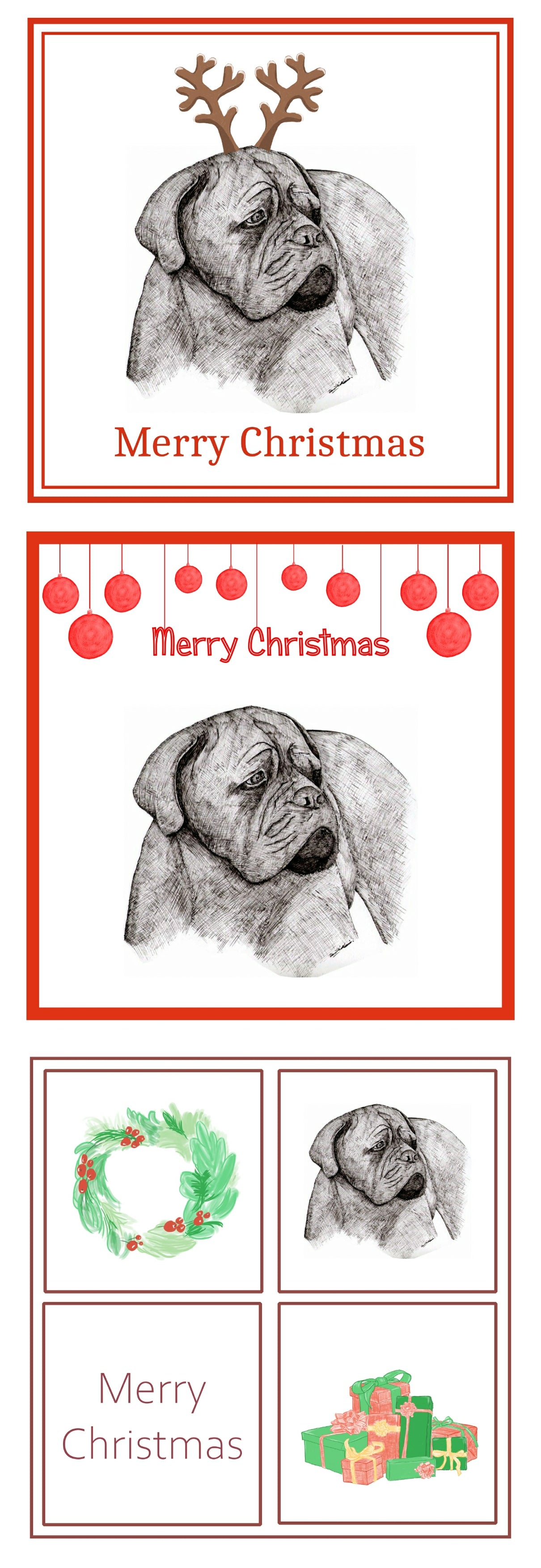 Dogue de Bordeaux Christmas Card Choice of 3