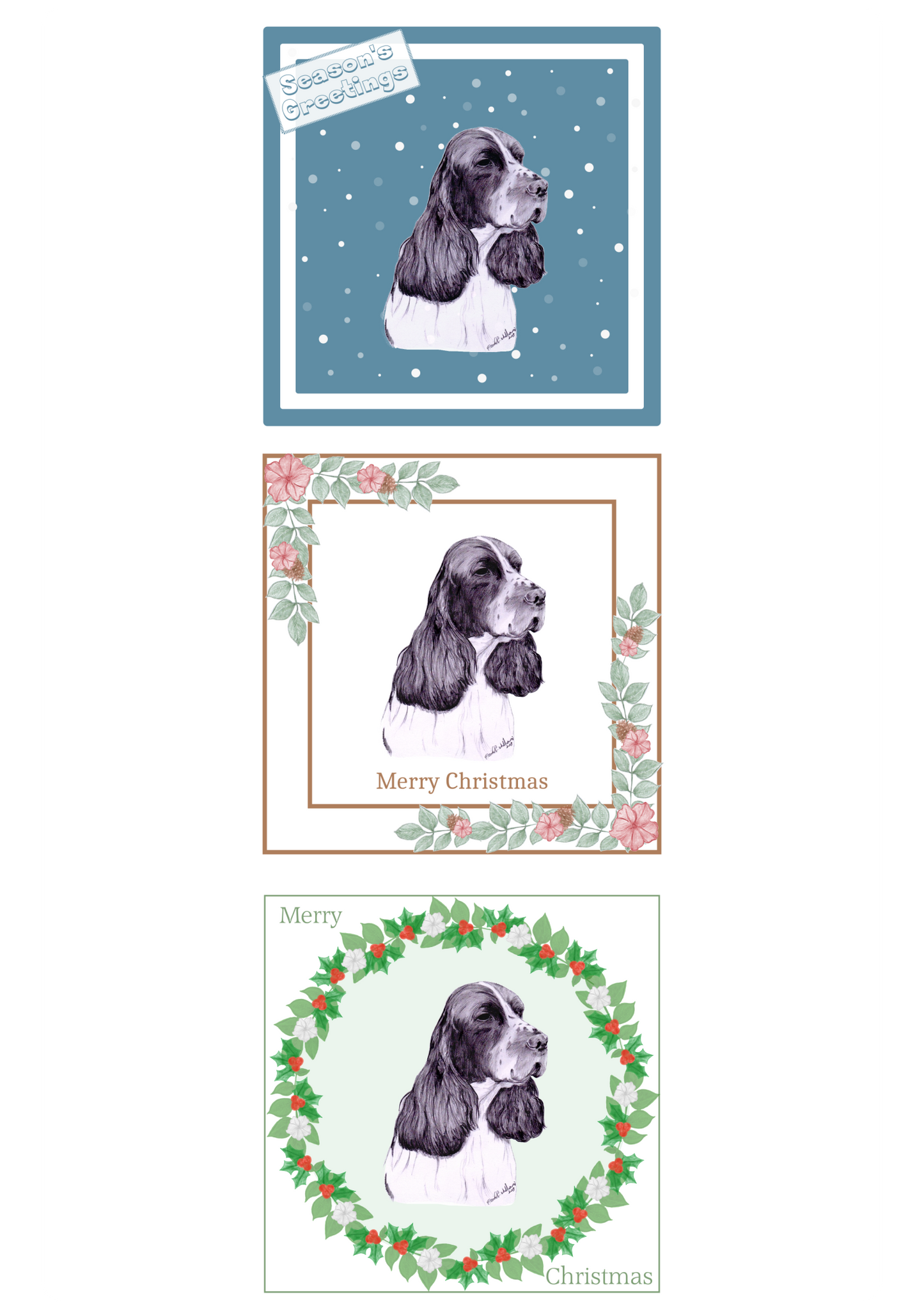 English Springer Spaniel ESS Christmas Card Choice of 3 Card Designs Single or Multi Pack