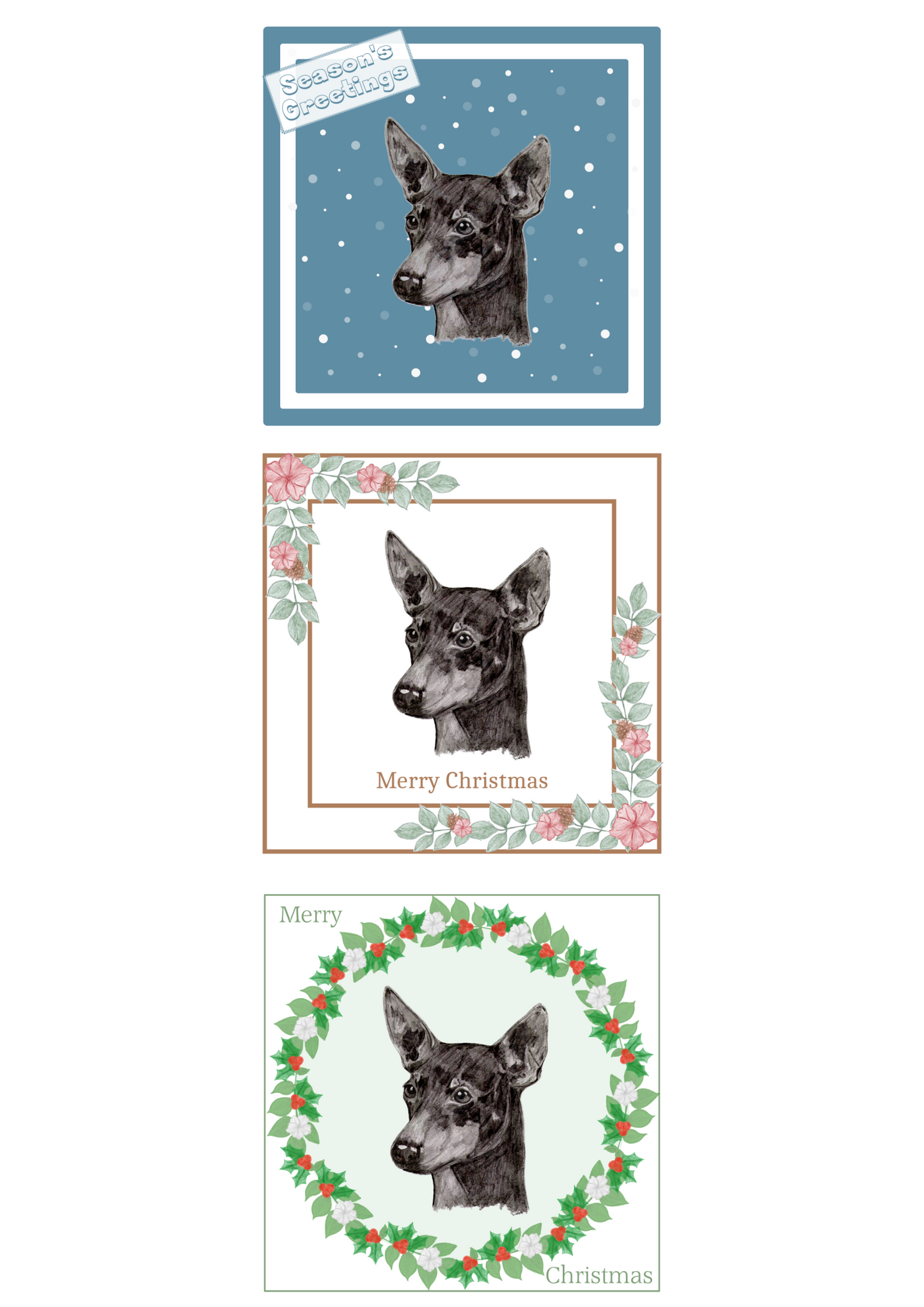 English Toy Terrier ETT Christmas Card Choice of 3 Card Designs Single or Multi Pack