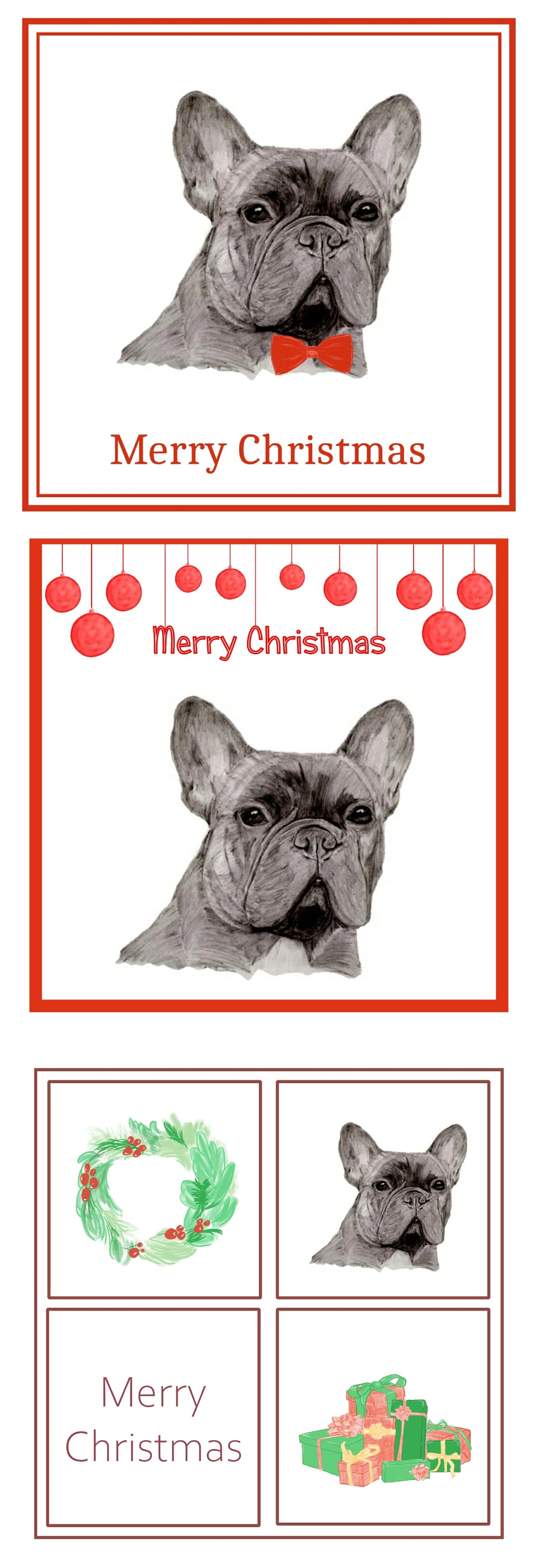 French Bulldog Christmas Card Choice of 3