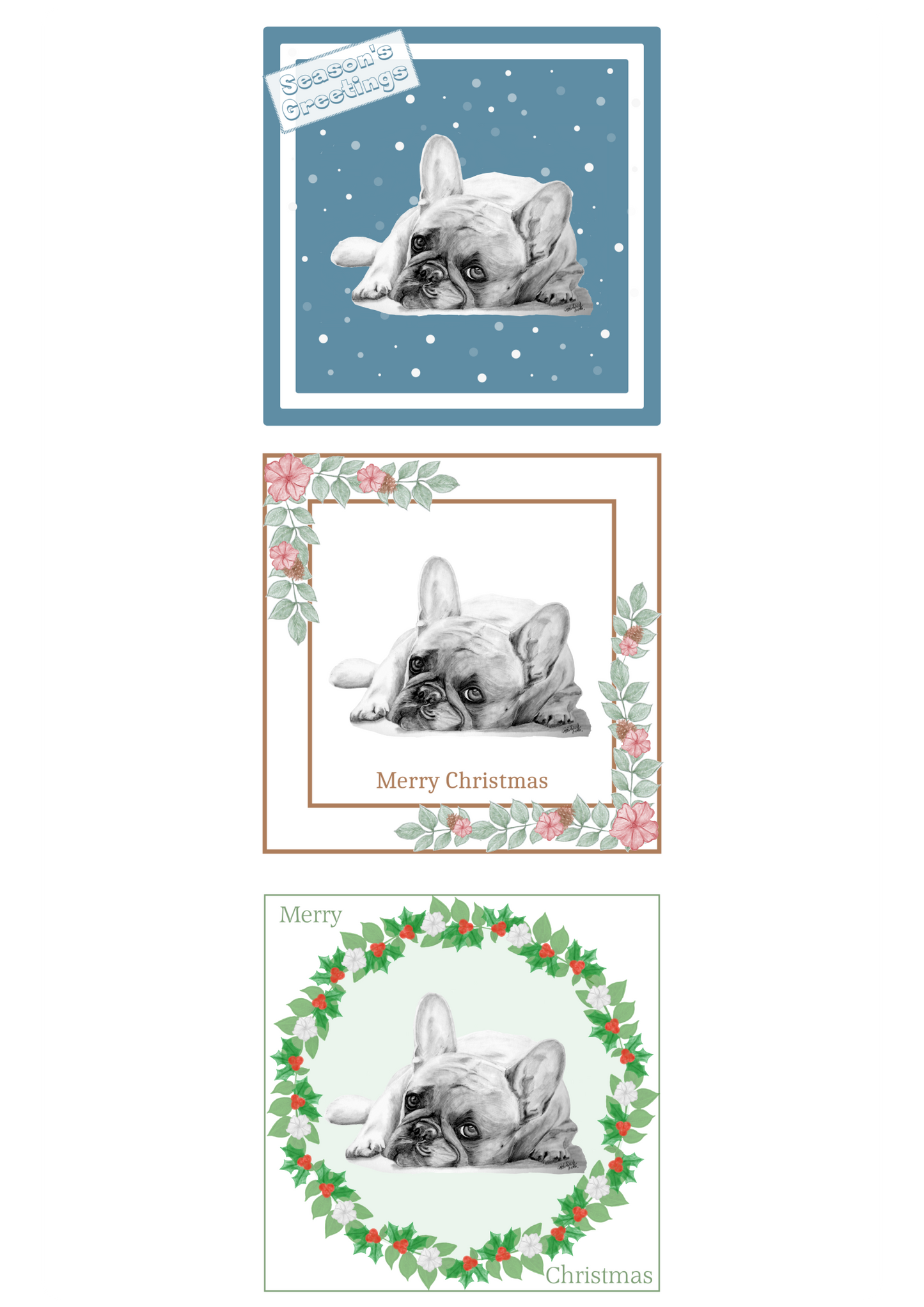 French Bulldog (B) Christmas Card Choice of 3 Card Designs Single or Multi Pack