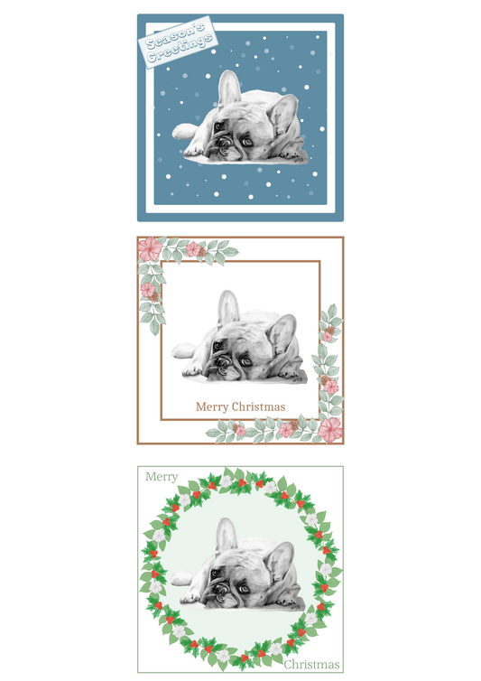 French Bulldog (B) Christmas Card Choice of 3 Card Designs Single or Multi Pack