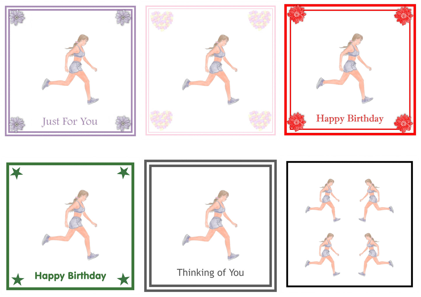 Girl Runner Greeting Card Choice of 6 Designs BIRTHDAY, THINKING OF YOU, BLANK
