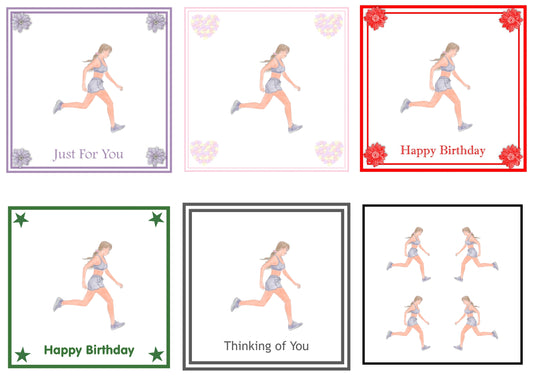 Girl Runner Greeting Card Choice of 6 Designs BIRTHDAY, THINKING OF YOU, BLANK