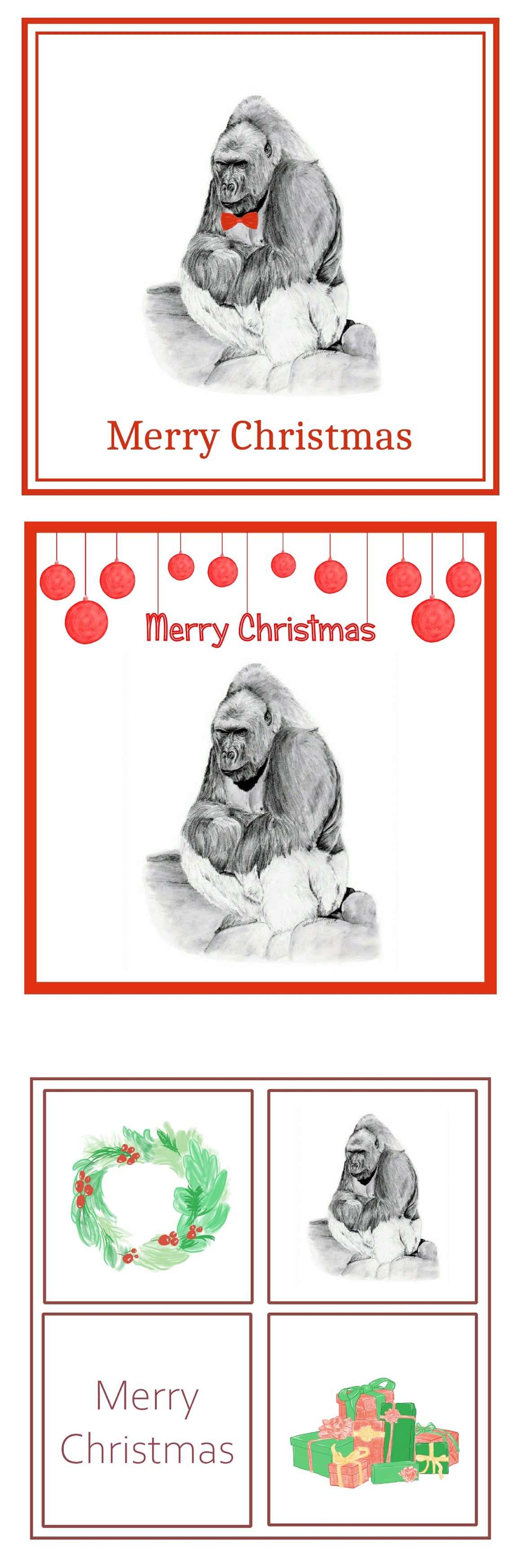 Gorilla Christmas Card Choice of 3