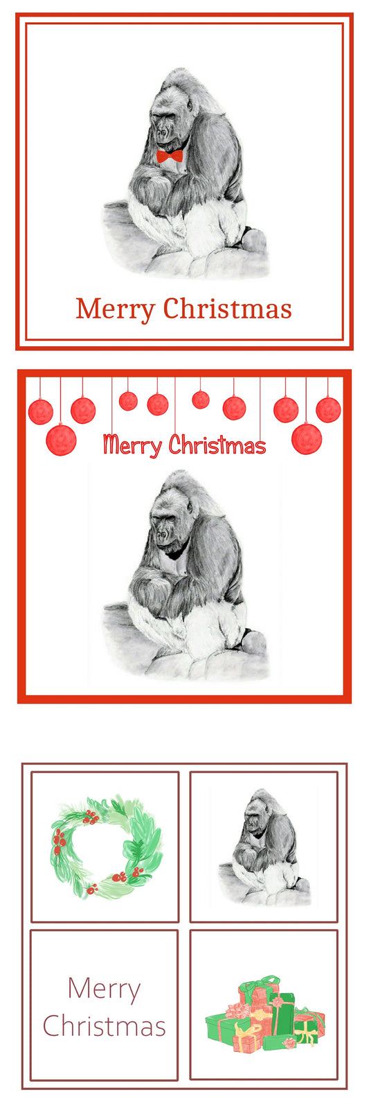 Gorilla Christmas Card Choice of 3
