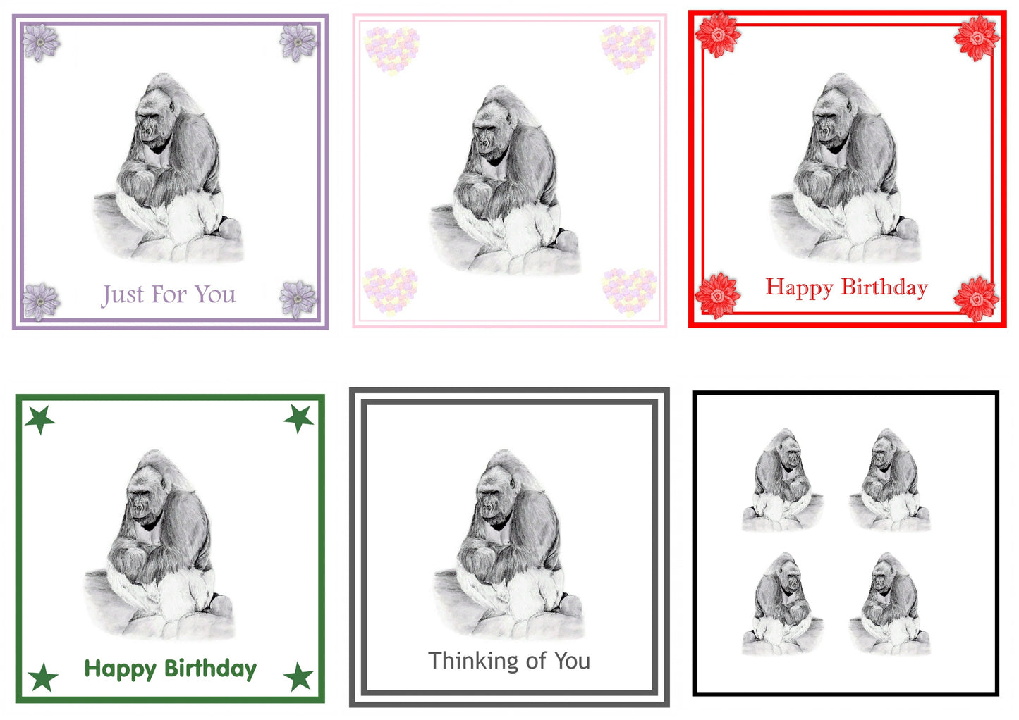 Gorilla Greeting Card Choice of 6 Designs BIRTHDAY, THINKING OF YOU, BLANK