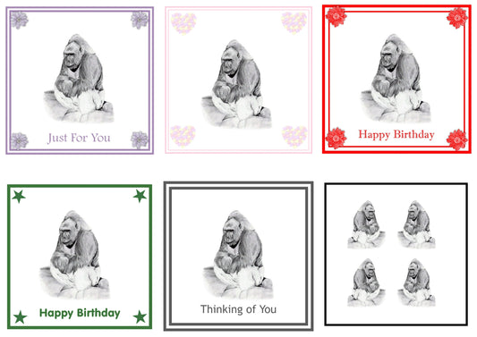 Gorilla Greeting Card Choice of 6 Designs BIRTHDAY, THINKING OF YOU, BLANK