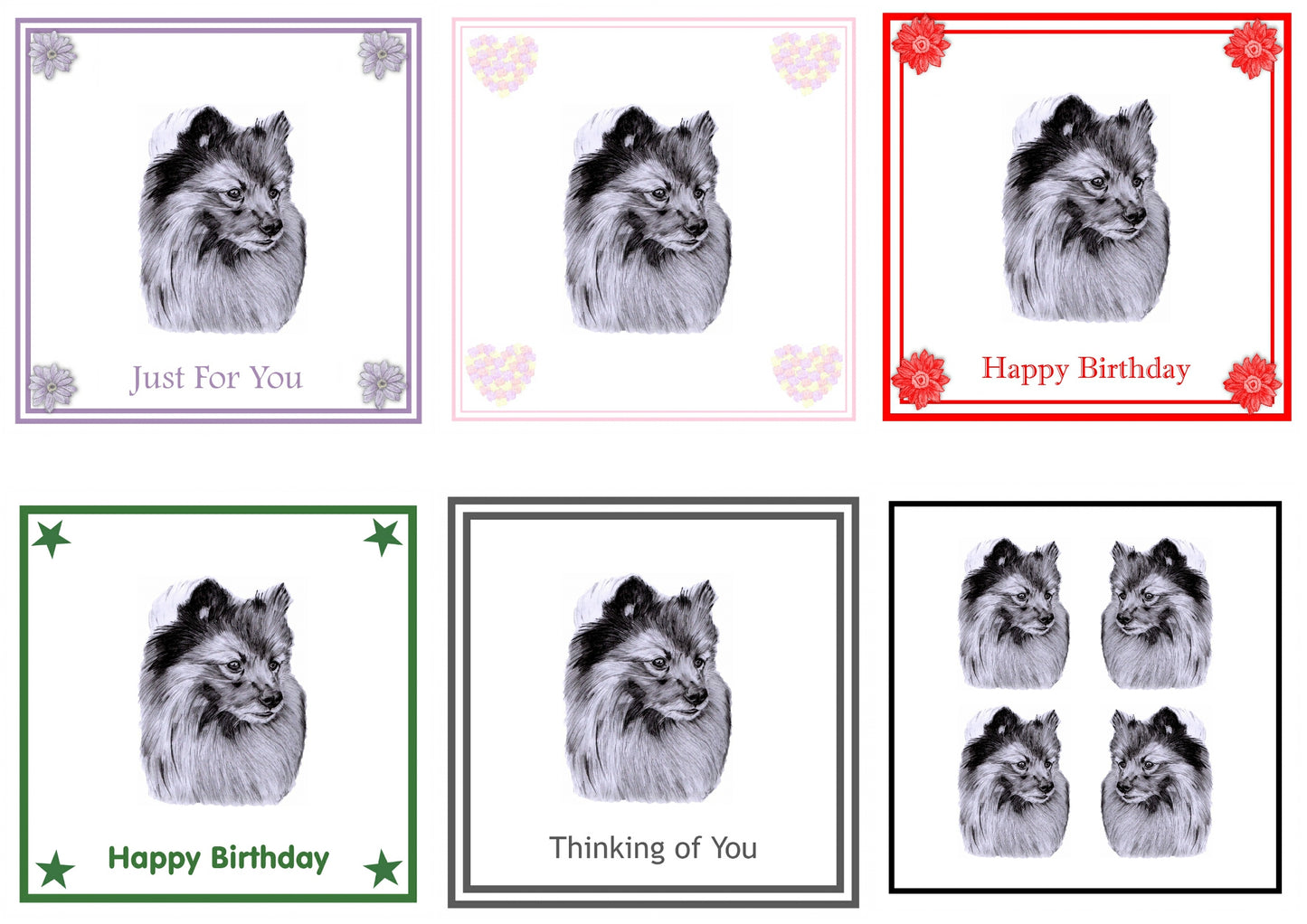 German Spitz Greeting Card Choice of 6 Designs BIRTHDAY, THINKING OF YOU, BLANK