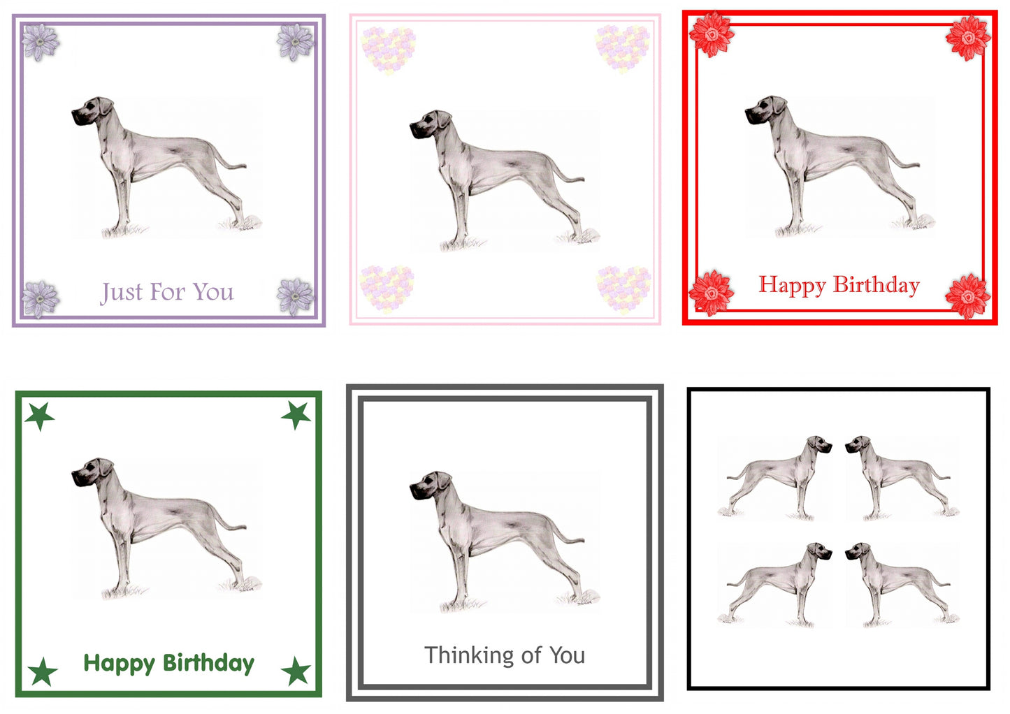 Great Dane Greeting Card Choice of 6 Designs BIRTHDAY, THINKING OF YOU, BLANK