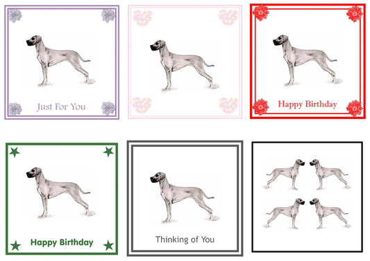 Great Dane Greeting Card Choice of 6 Designs BIRTHDAY, THINKING OF YOU, BLANK