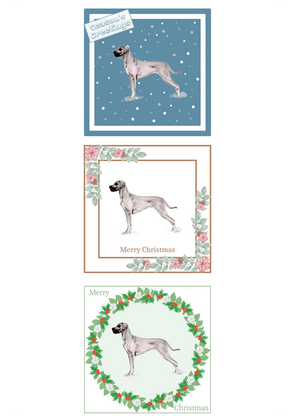 Great Dane Christmas Card Choice of 3 Card Designs Single or Multi Pack