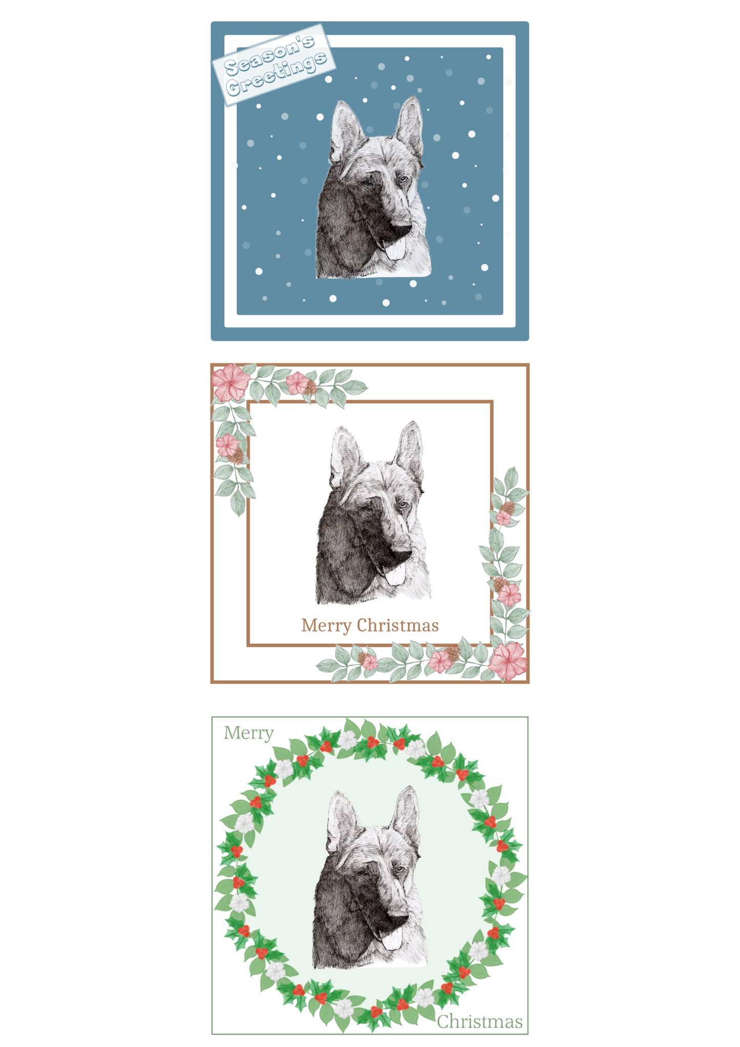 German Shepherd Dog GSD Christmas Card Choice of 3 Card Designs Single or Multi Pack