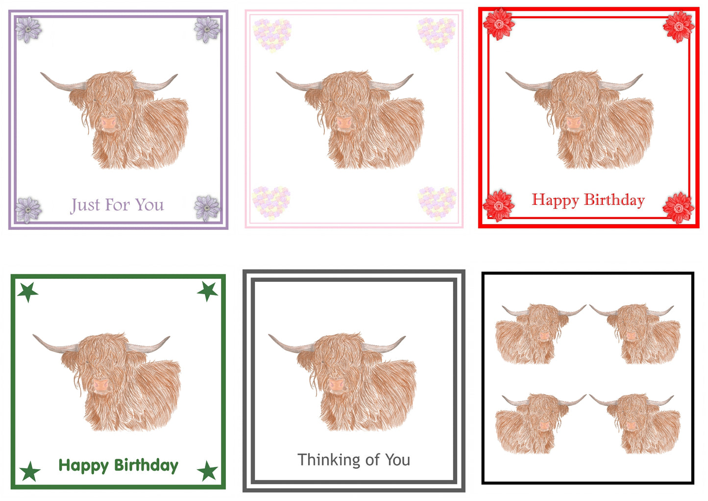 Highland Cow Greeting Card Choice of 6 Designs BIRTHDAY, THINKING OF YOU, BLANK