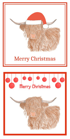 Highland Cow Christmas Cards Pack of 6