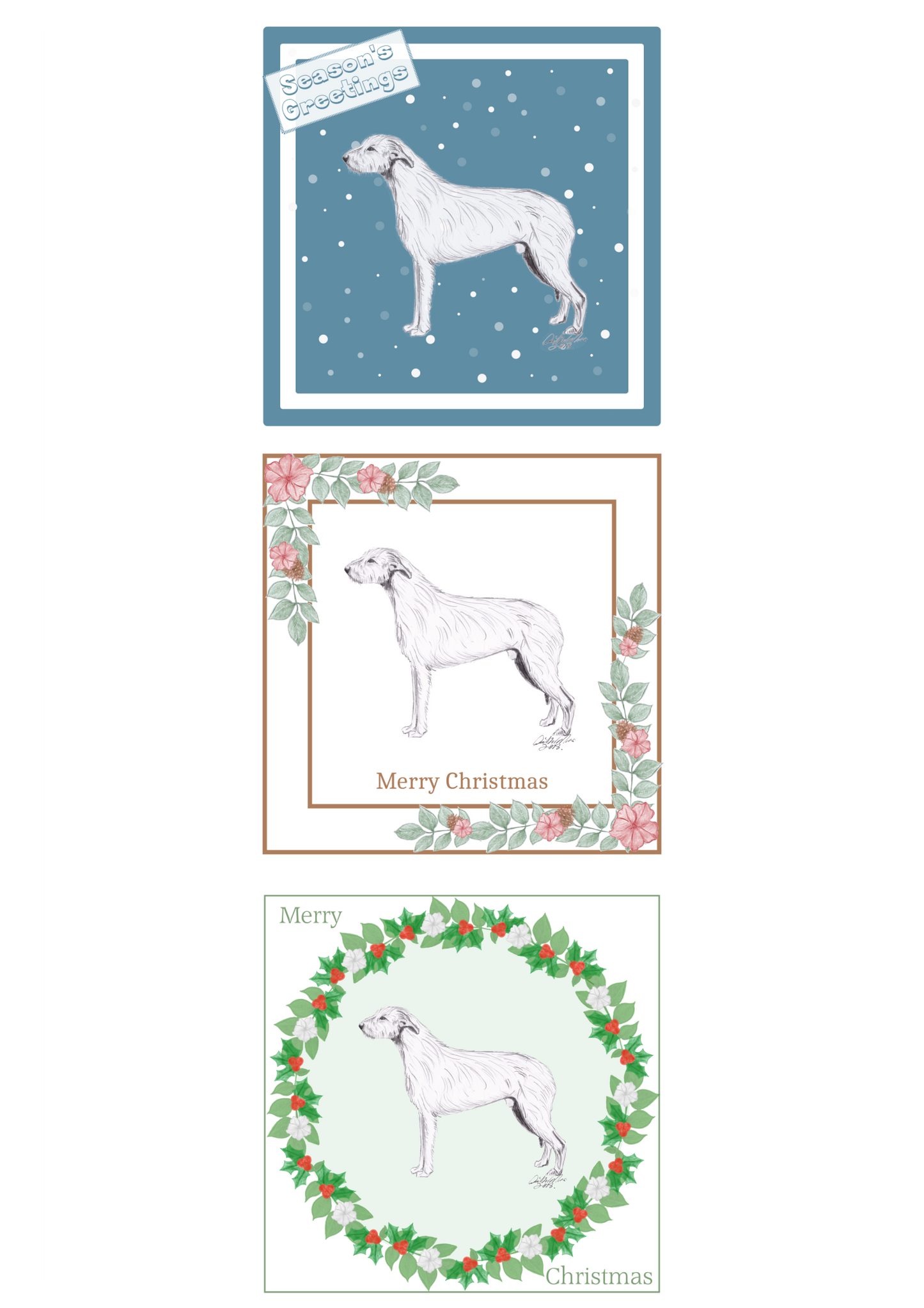 Irish Wolfhound Christmas Card Choice of 3 Card Designs Single or Multi Pack