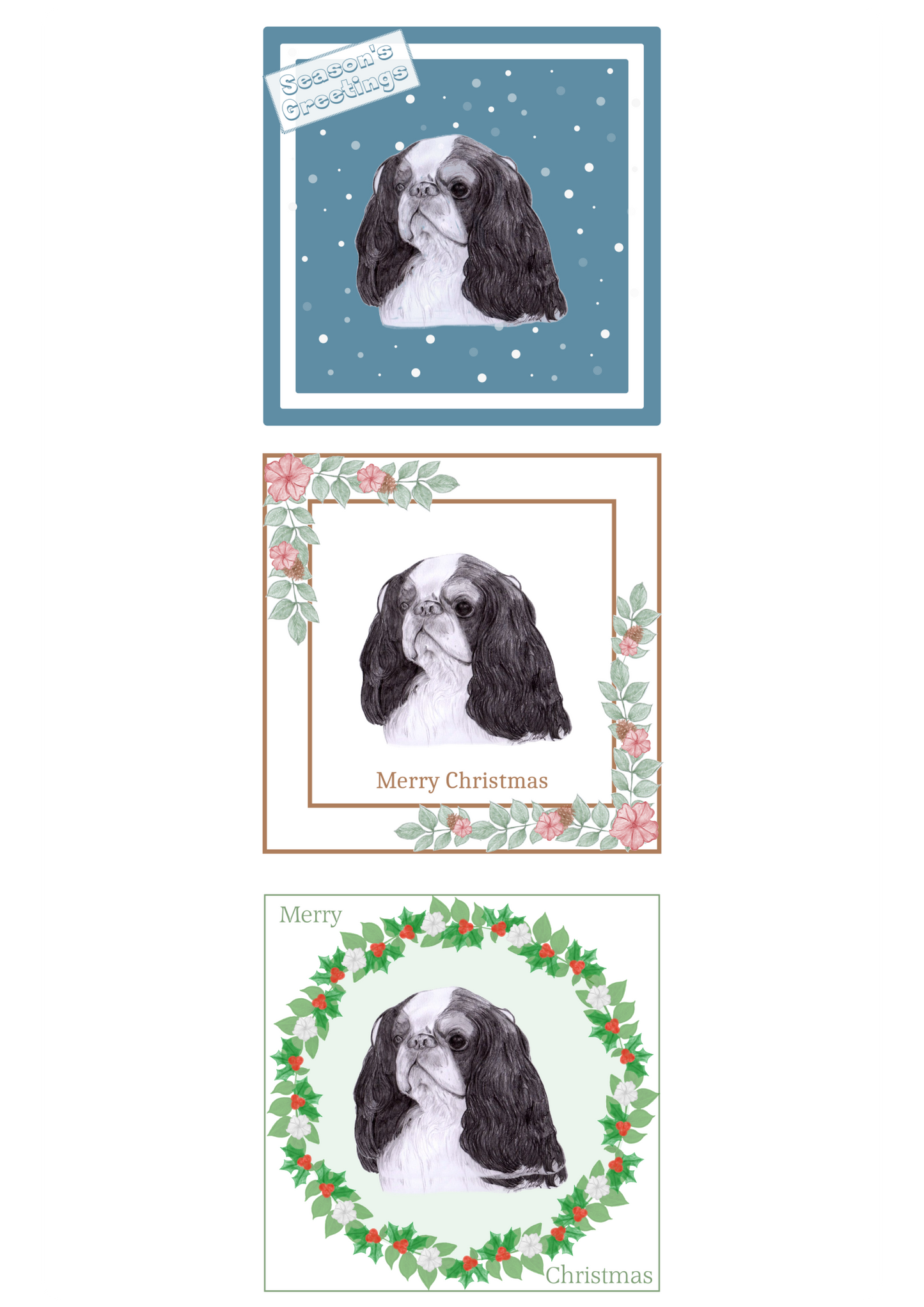 King Charles Spaniel Christmas Card Choice of 3 Card Designs Single or Multi Pack