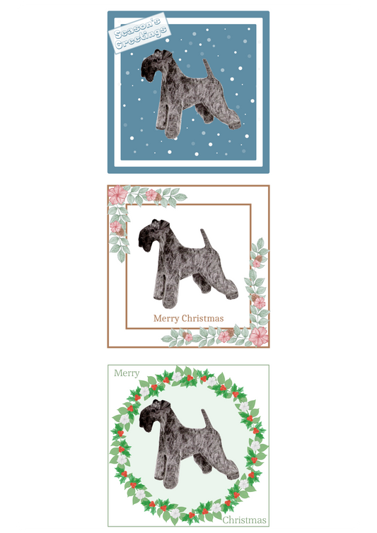 Kerry Blue Terrier Christmas Card Choice of 3 Card Designs Single or Multi Pack