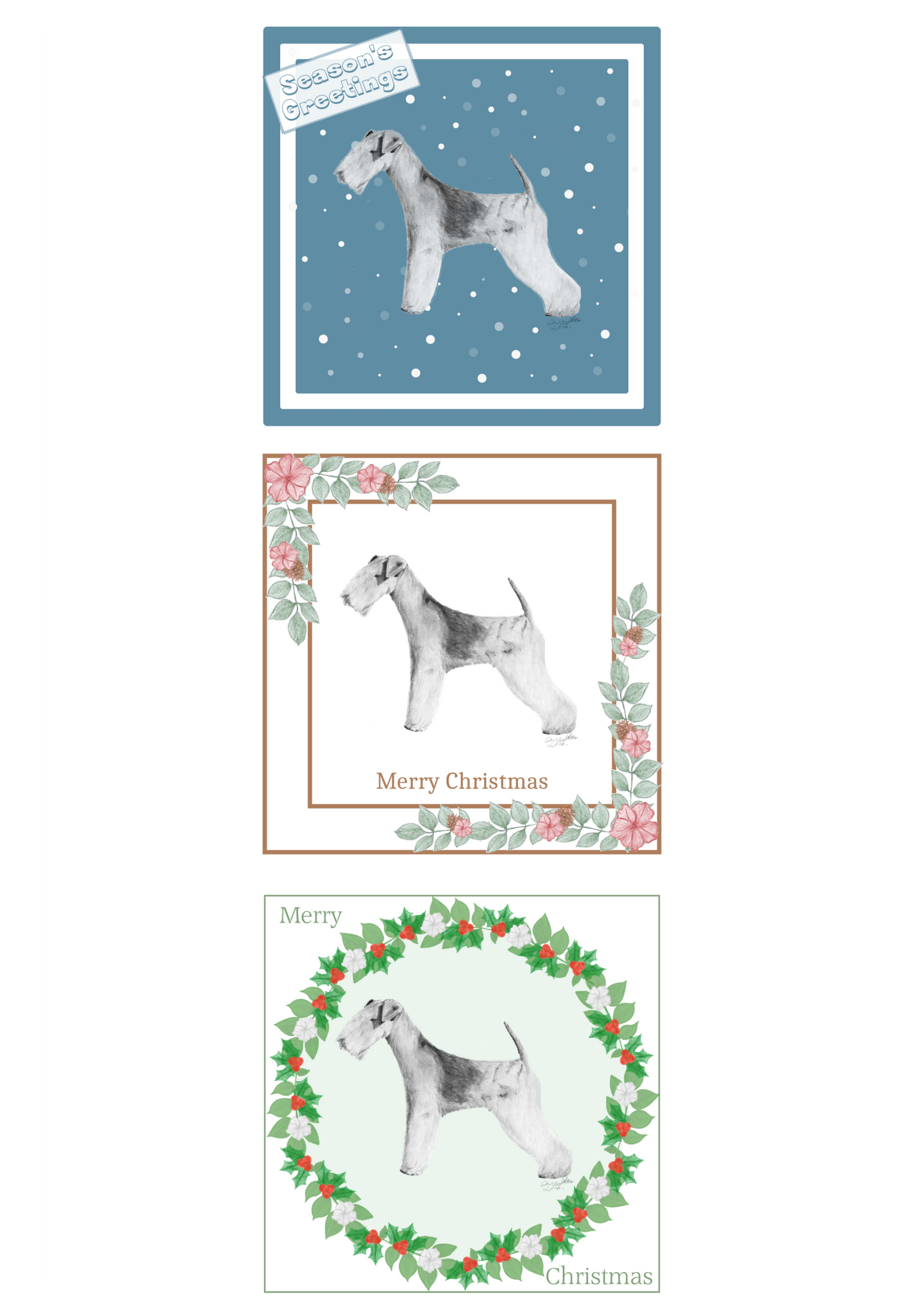 Lakeland Terrier Christmas Card Choice of 3 Card Designs Single or Multi Pack