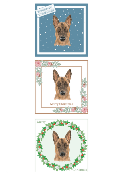 Belgian Shepherd Dog (Malinois) Christmas Card Choice of 3 Card Designs Single or Multi Pack