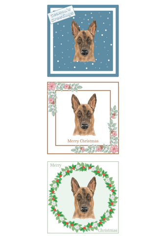 Belgian Shepherd Dog (Malinois) Christmas Card Choice of 3 Card Designs Single or Multi Pack